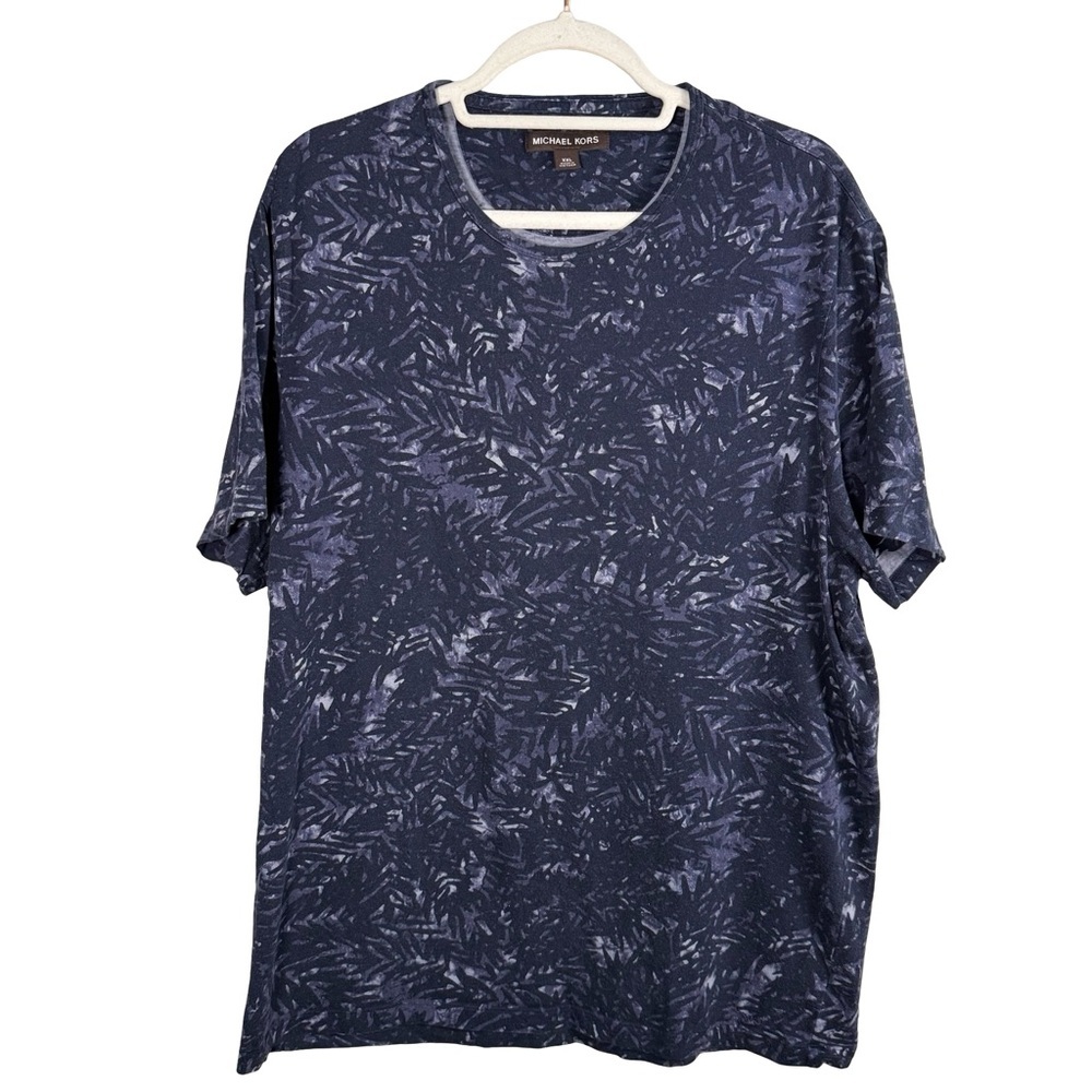 Michael Kors Men's Dark Blue Leaf Print Tee Size XXL Minimalist Classic Casual